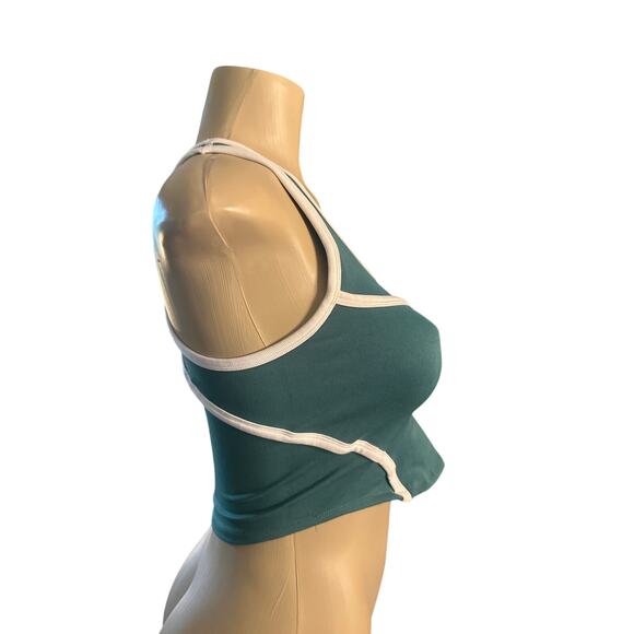 Women S M Free People FP Movement Cross Bar Cami Green White Crop Tank Top - Picture 5 of 6